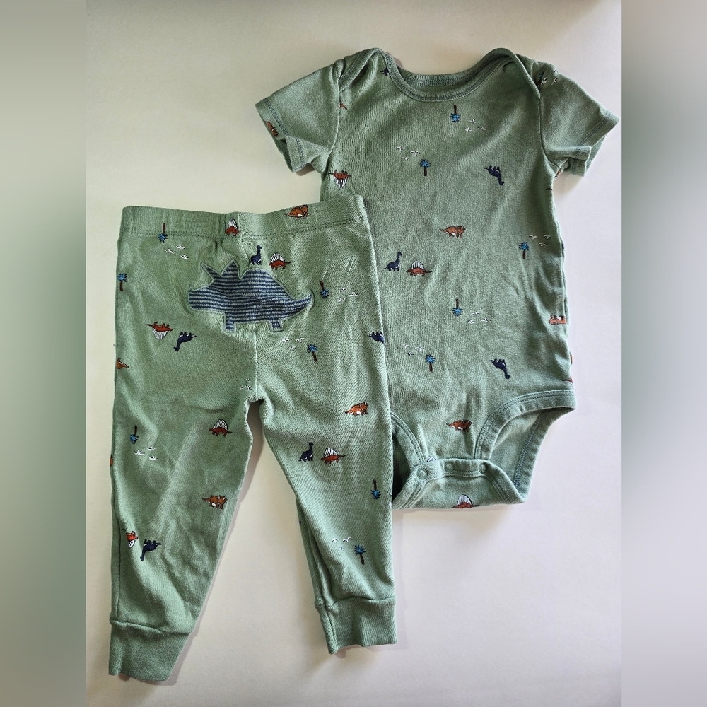 18 month sage green dinosaur matching set